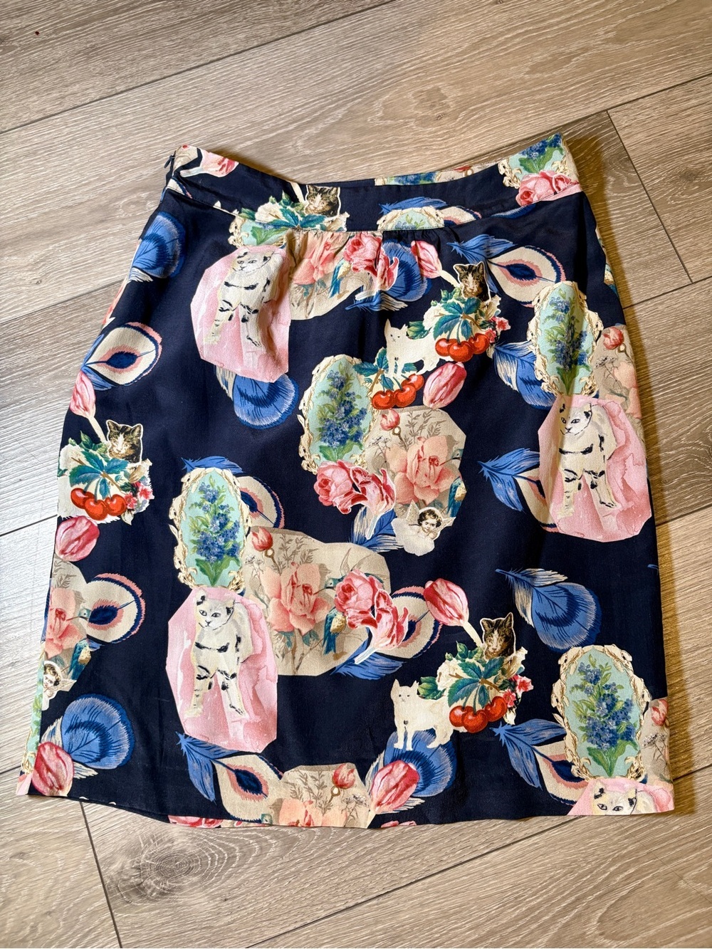 Rebekah Maysles x Anthropologie Whimsical Navy Silk Wrap Skirt Size 6 - Picture 2 of 8